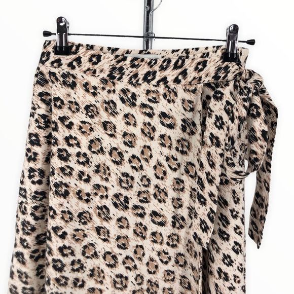 Joie Collen A-Line Leopard Print Linen Wrap Midi Skirt in Cappuccino - Picture 4 of 13